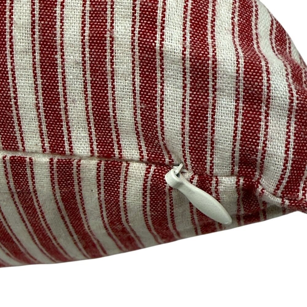 RAE DUNN Merry Lg Pillow 21" Red Ticking Stripe Holiday Decor Cover w/ Insert - Picture 6 of 10